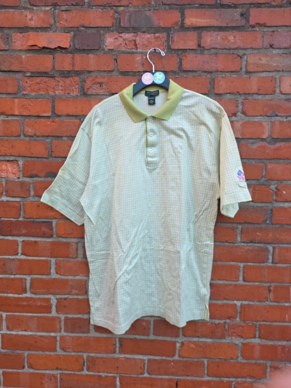 Marbas Italian Golf Polo Shirt Mens XL Green Check Mercerized Cotton (C2)